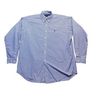 Ralph Lauren Blake Mens L Blue White Check Button Down Shirt Long Sleeve Cotton